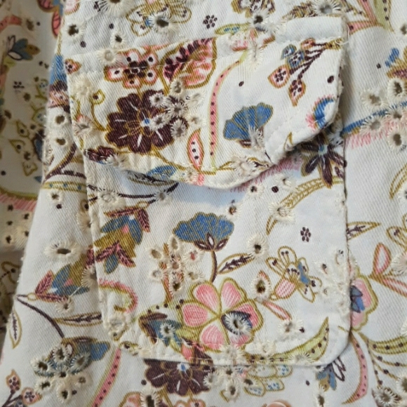 Solitaire Anthropologie Embroidered Cotton Eyelet Multicolor Snap Front Jacket L - Picture 2 of 8